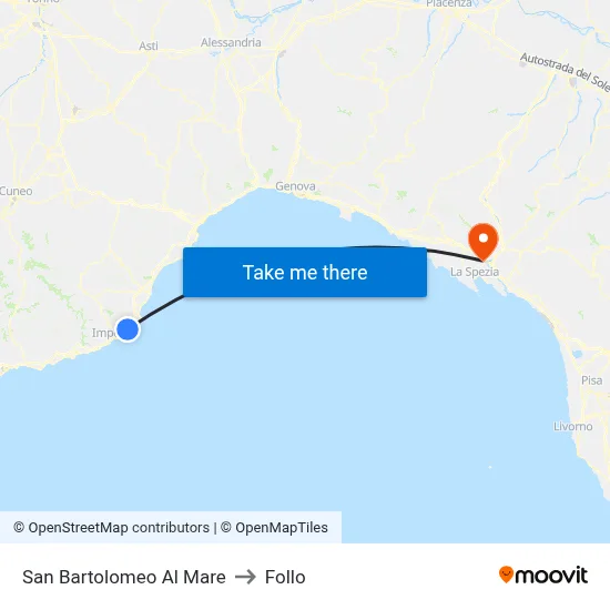 San Bartolomeo Al Mare to Follo map