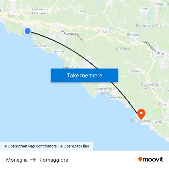 Moneglia to Riomaggiore map