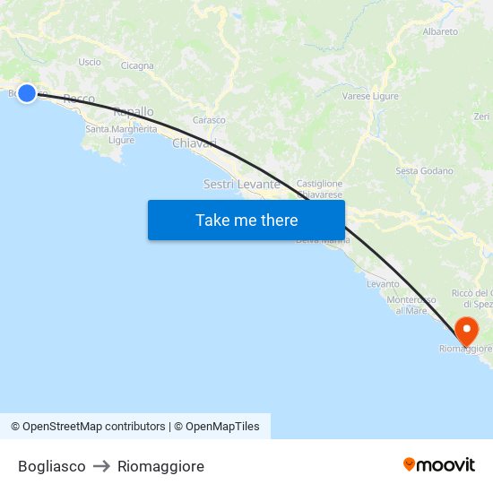 Bogliasco to Riomaggiore map