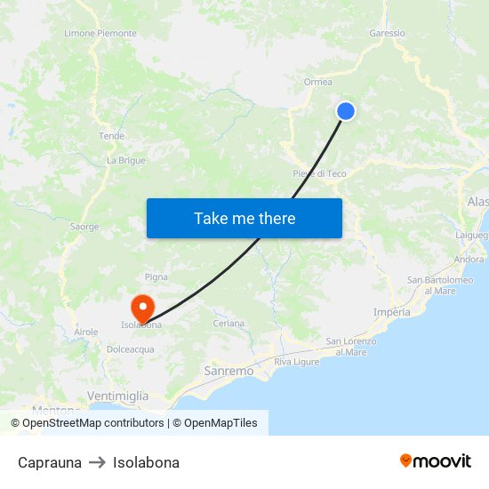 Caprauna to Isolabona map