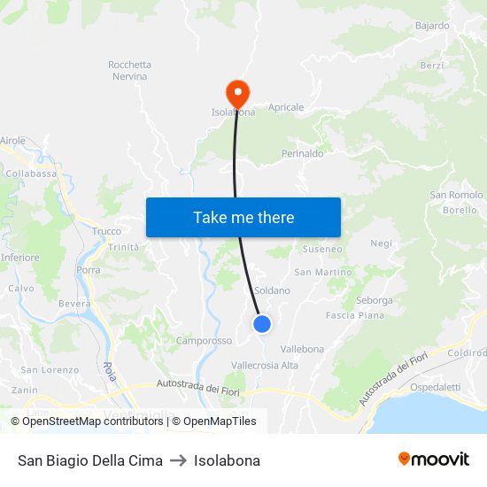 San Biagio Della Cima to Isolabona map