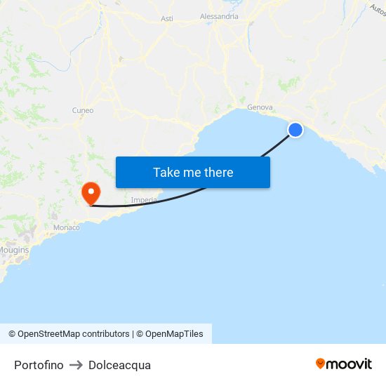 Portofino to Dolceacqua map