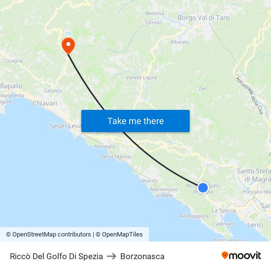 Riccò Del Golfo Di Spezia to Borzonasca map