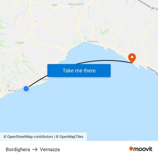 Bordighera to Vernazza map