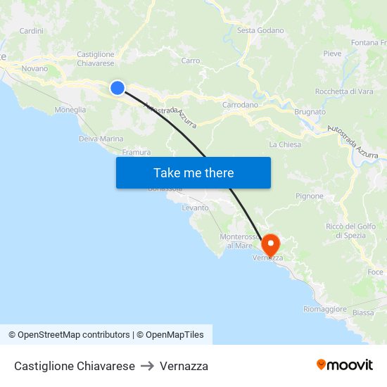 Castiglione Chiavarese to Vernazza map