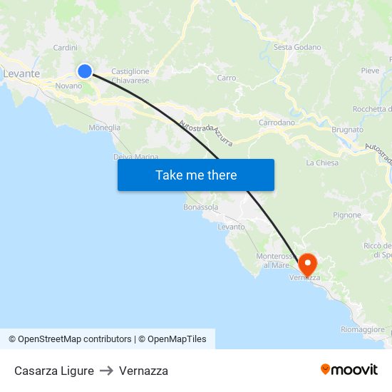 Casarza Ligure to Vernazza map