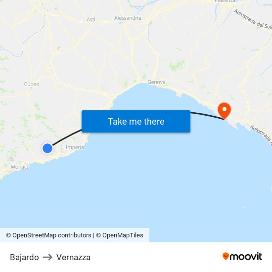 Bajardo to Vernazza map