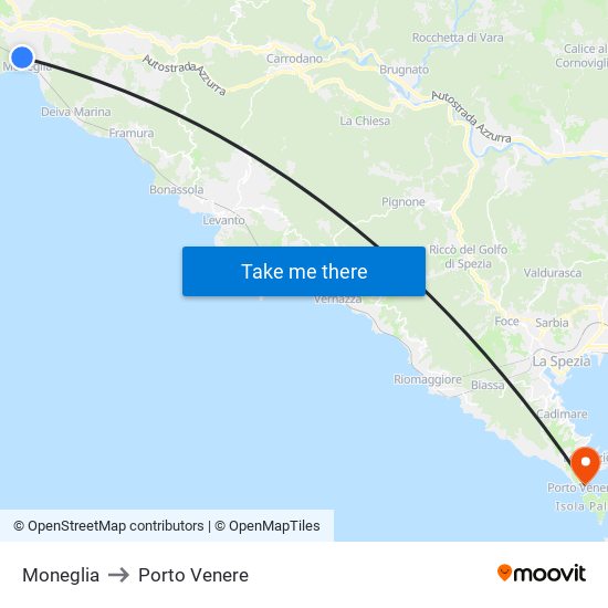Moneglia to Porto Venere map