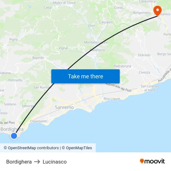 Bordighera to Lucinasco map