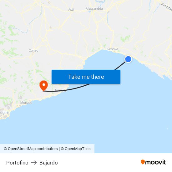 Portofino to Bajardo map
