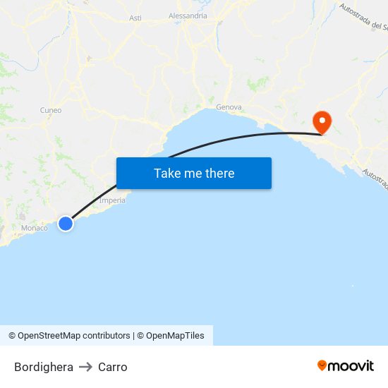 Bordighera to Carro map