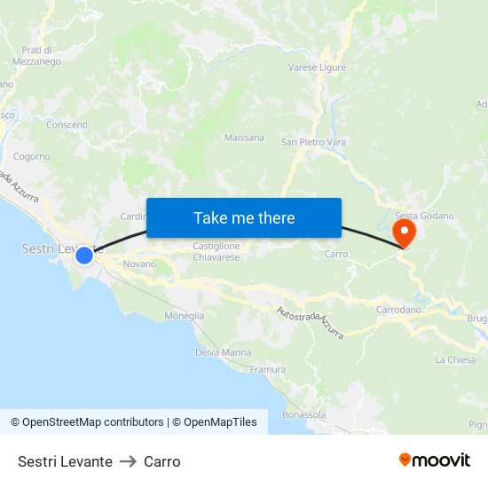 Sestri Levante to Carro map