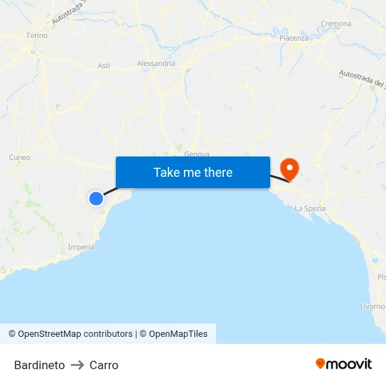 Bardineto to Carro map
