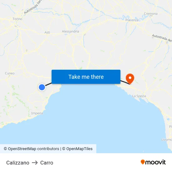 Calizzano to Carro map
