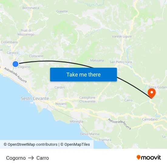 Cogorno to Carro map