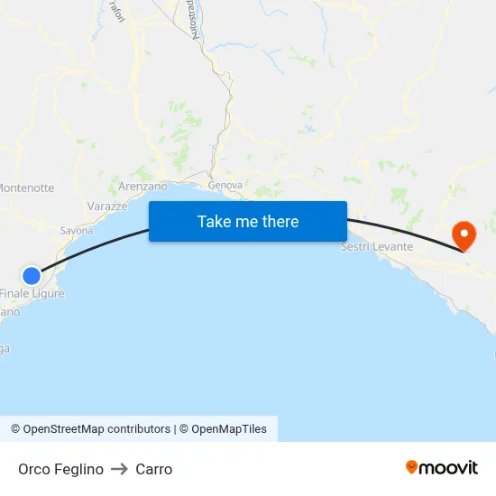 Orco Feglino to Carro map