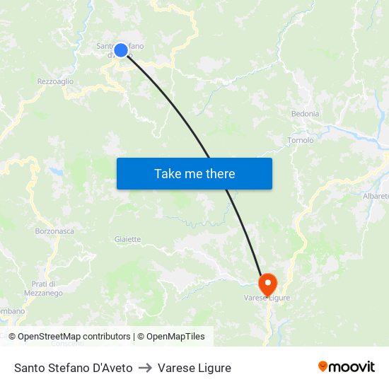 Santo Stefano D'Aveto to Varese Ligure map