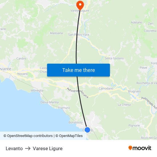 Levanto to Varese Ligure map