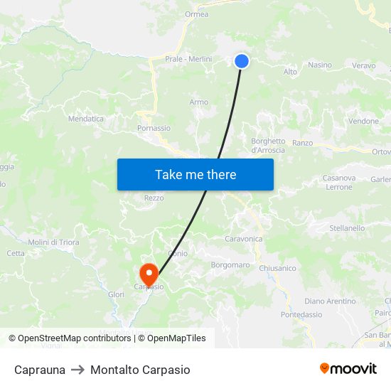 Caprauna to Montalto Carpasio map