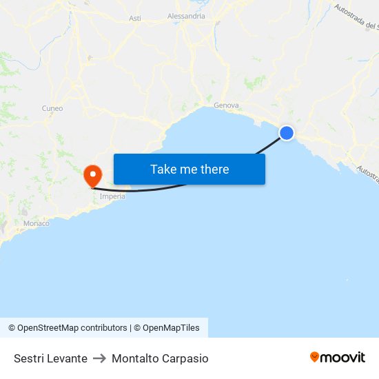 Sestri Levante to Montalto Carpasio map