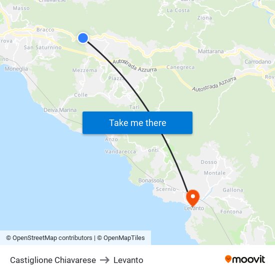 Castiglione Chiavarese to Levanto map