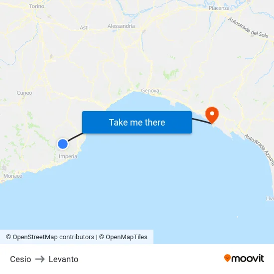 Cesio to Levanto map