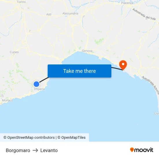 Borgomaro to Levanto map