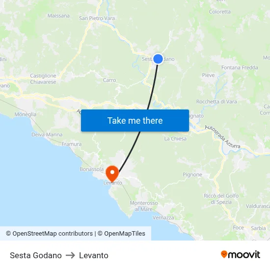 Sesta Godano to Levanto map