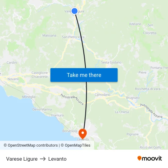 Varese Ligure to Levanto map