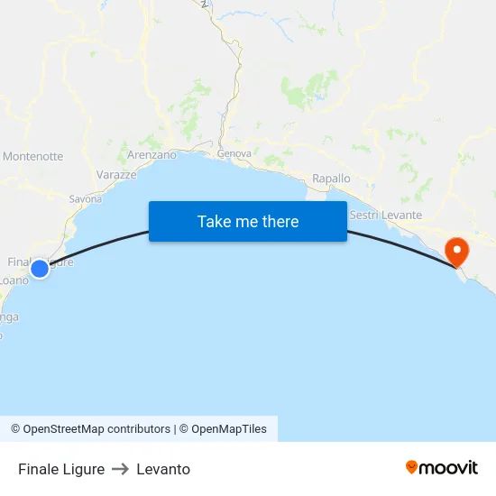 Finale Ligure to Levanto map