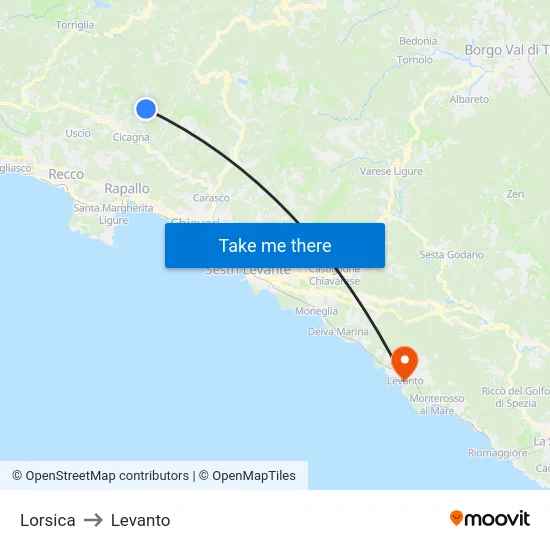 Lorsica to Levanto map