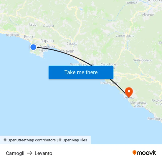 Camogli to Levanto map