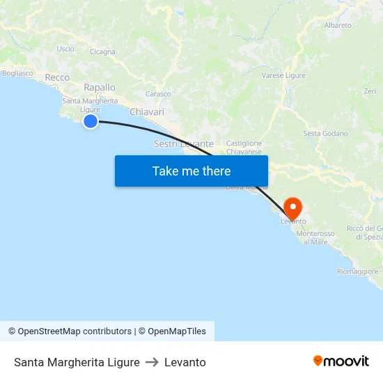 Santa Margherita Ligure to Levanto map