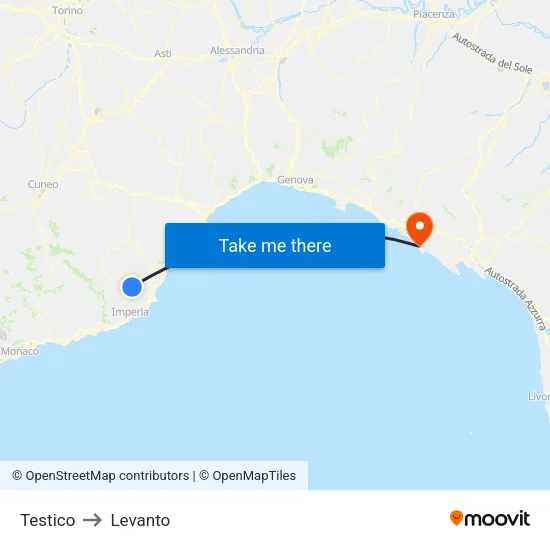 Testico to Levanto map