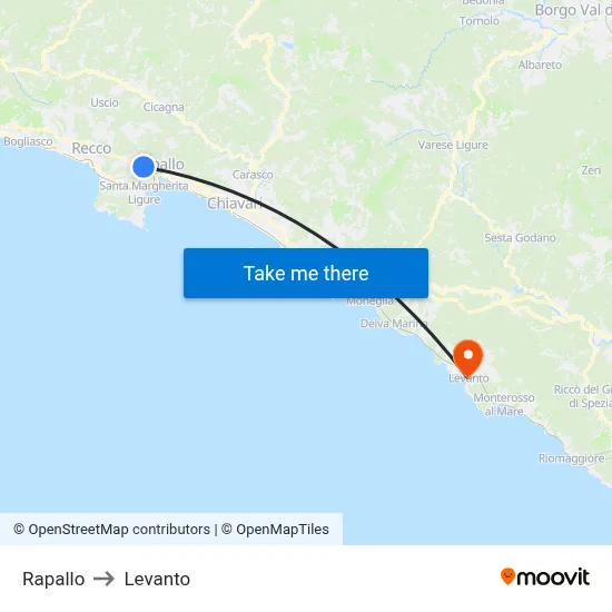 Rapallo to Levanto map