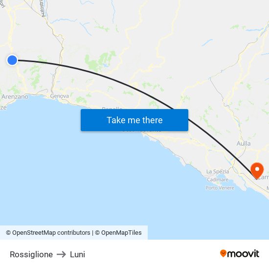 Rossiglione to Luni map