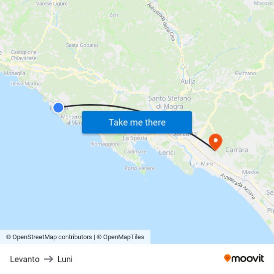 Levanto to Luni map