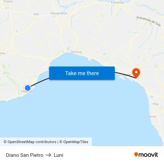 Diano San Pietro to Luni map
