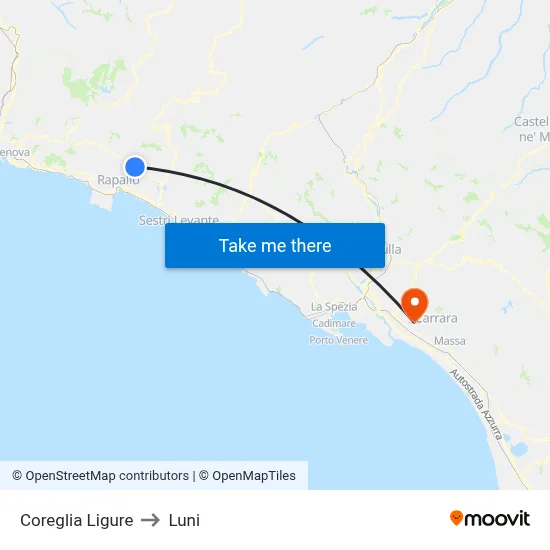 Coreglia Ligure to Luni map