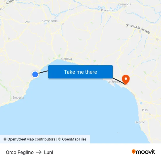 Orco Feglino to Luni map