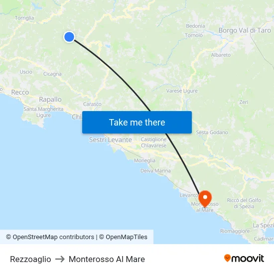 Rezzoaglio to Monterosso Al Mare map