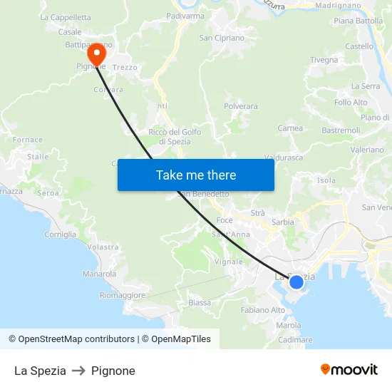 La Spezia to Pignone map