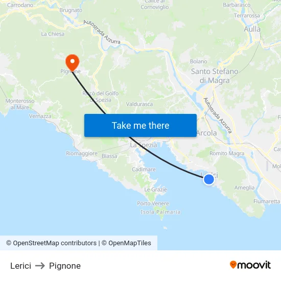 Lerici to Pignone map