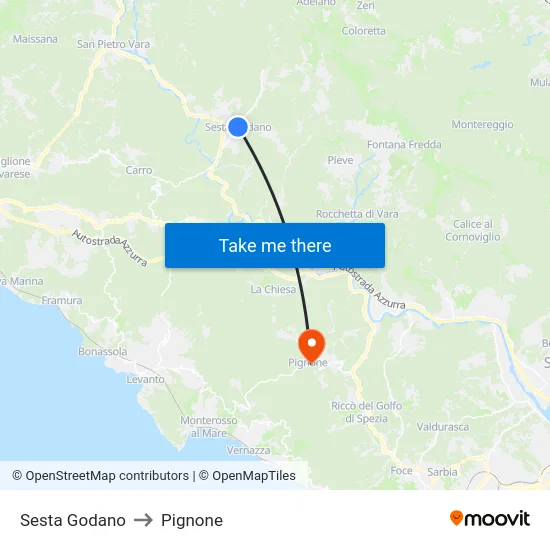 Sesta Godano to Pignone map