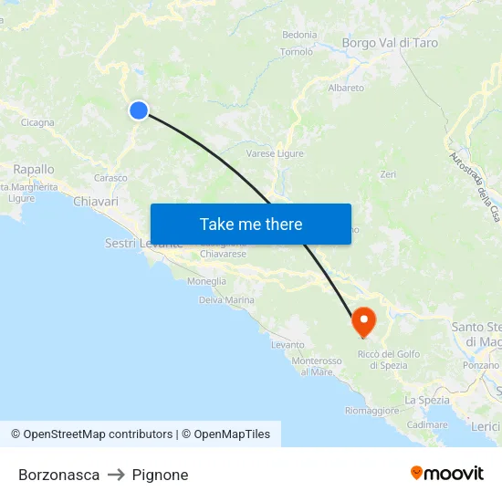 Borzonasca to Pignone map