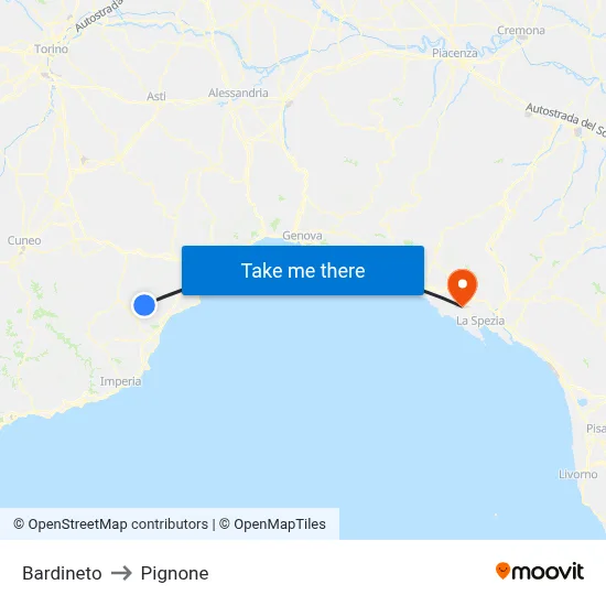 Bardineto to Pignone map