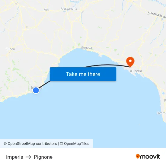 Imperia to Pignone map