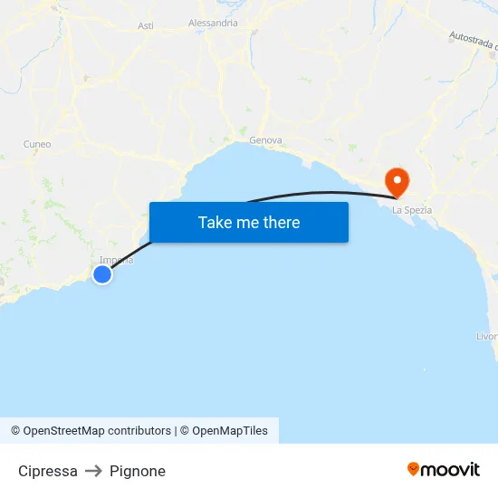 Cipressa to Pignone map