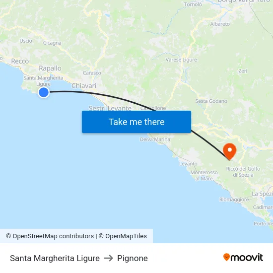 Santa Margherita Ligure to Pignone map
