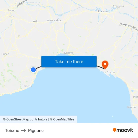 Toirano to Pignone map